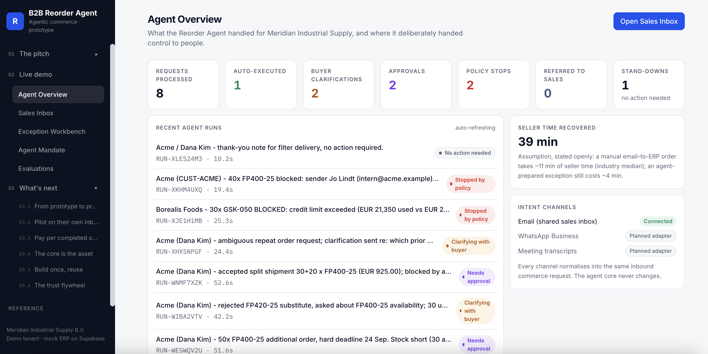 B2B Commerce Reorder Agent demo
